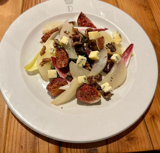 Another wonderful new addition to our menu…Balsamic Roasted Fig Salad with Poached Pears, Candied Walnuts and Brighton Blue